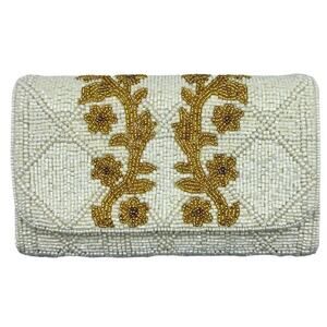 Gold Leaf Beaded Rectangular Clutch